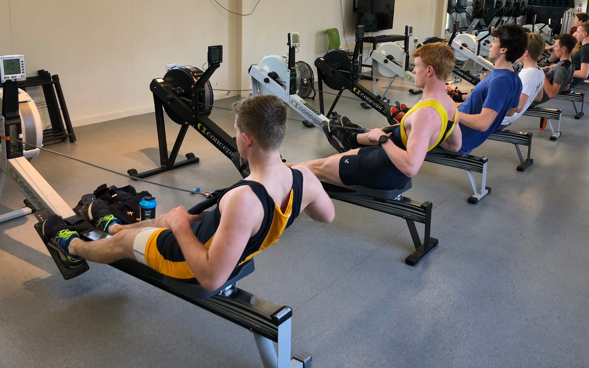 Image of pupils on rowing machines