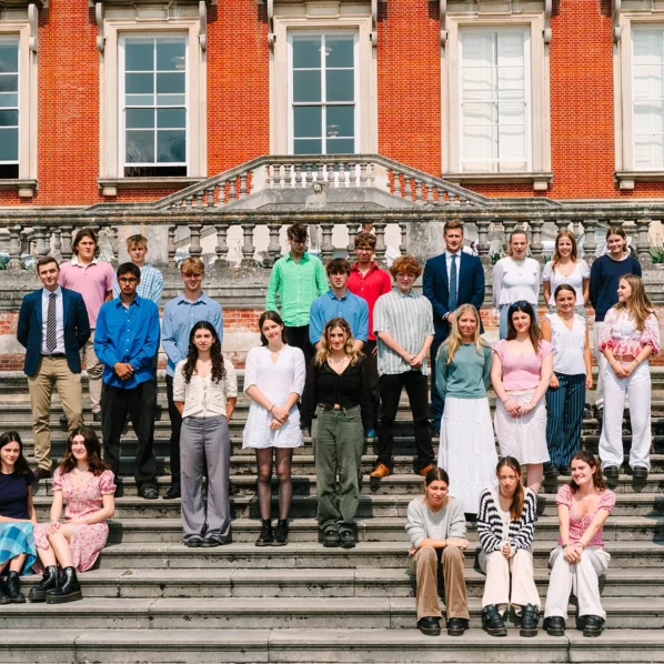 Pupils on school steps