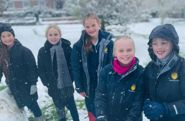 Prep pupils playing in snow