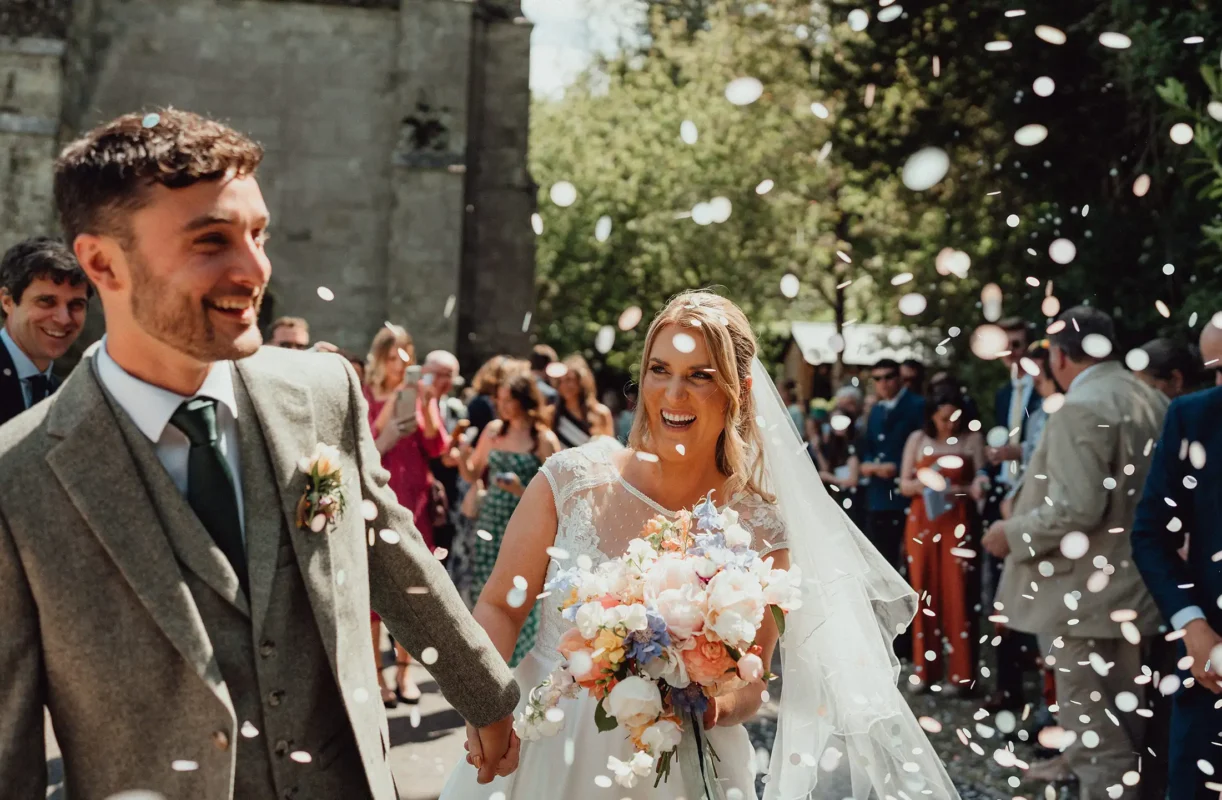 Wedding couple outside church